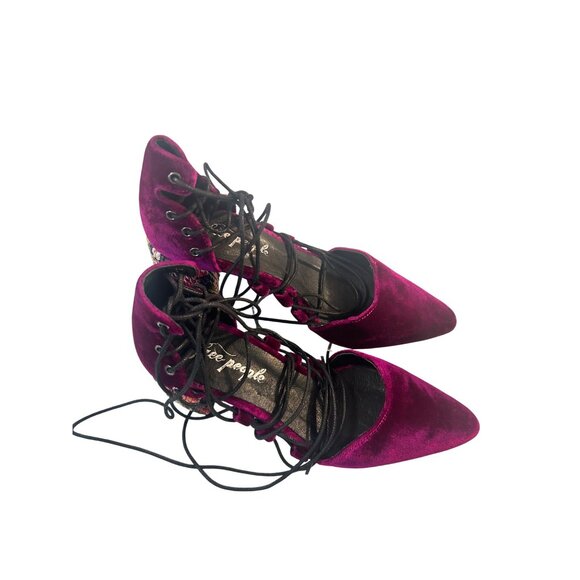 Free People Women’s Top Down Block Heels Velvet  Floral Purple / Black 37 US 6.5 - Picture 6 of 10